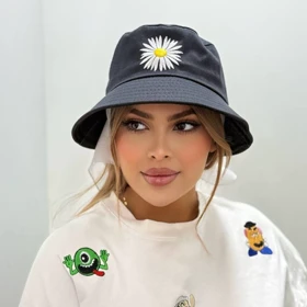 کلاه باکت کتان گلدوزی بابونه