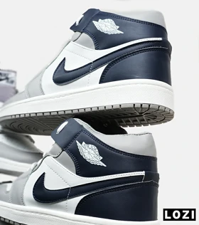 کفش کتانی ساق‌دار مردانه و زنانه سفید سرمه ای طوسی NIKE jordan 1