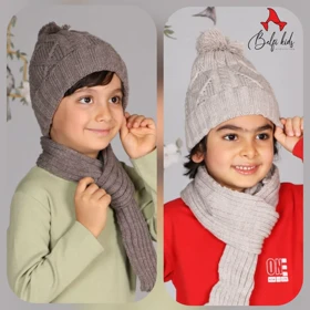 کلاه و شال گردن بافت بچه گانه پوم دار