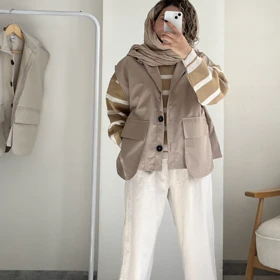 وست چهارفصل دخترانه مدل لیونا (کرمی)