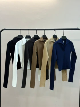 کراپ یقه دار استین بلند 1698