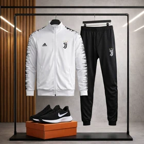 پکیج ست سویشرت شلوار یوونتوس مردانه مدل R77 + کفش ورزشی مردانه Nike مدل Tigo زیره سفید