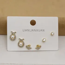 پک گوشواره نگین‌دار آساره با آبکاری نقره925 رنگ گلد