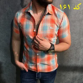 پیراهن چهارخانه نخی رنگ نارنجی