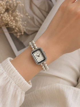 ساعت مچی زنانه نایدو بند مرواریدی استیل کد W518 (سفید)