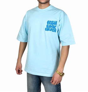 تیشرت آستین کوتاه مردانه آبی آسمانی با چاپ پفکی