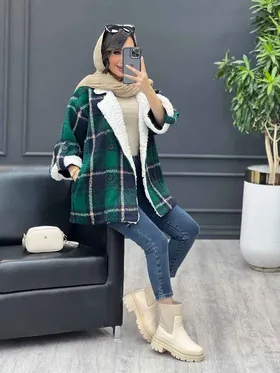 پالتو چهارخونه یقه تدی