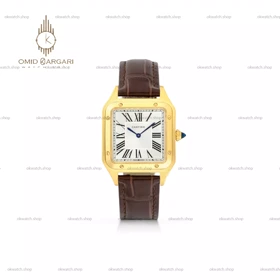 ساعت مچی کارتیه دومونت بند چرمی قهوه ای قاب طلایی Cartier