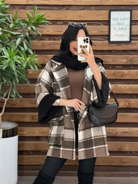 پالتو چهارخونه آستین خز
