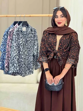 مانتو طرح پلنگی آستین پاگن