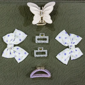 ست اکسسوری مو دخترانه فانتزی گیره پروانه‌ای و پاپیون مرواریدی