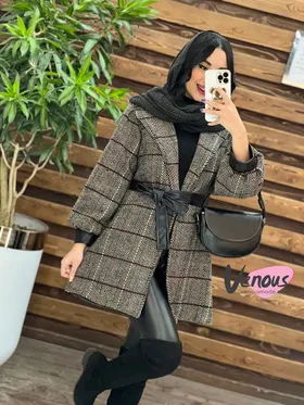 پالتو طرحدار سرآستین چرم