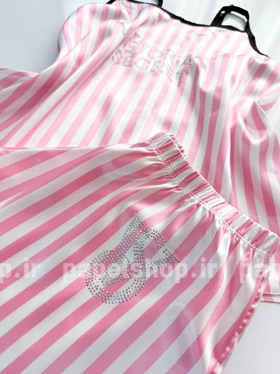 خرید ست لباس خواب تاپ و شورتک ساتن ویکتوریا سکرت نگین‌دار