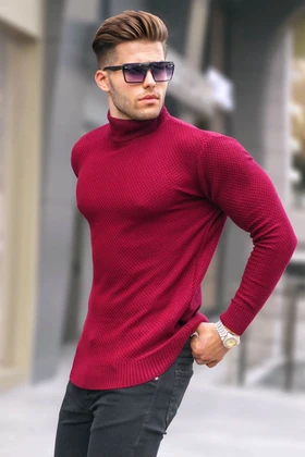 ژاکت یقه اسکی شرابی 5989