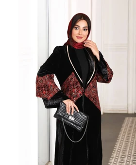 مانتو مجلسی مخمل با خرجکار هندی ( مزون دوز )