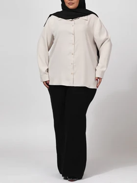 شومیز زنانه سایز بزرگ کرپ یقه مردانه آستین بلند 30106