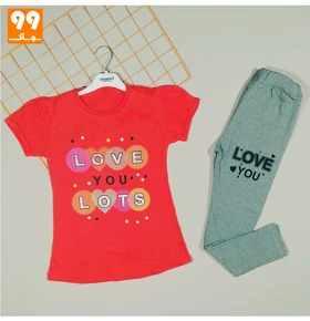تیشرت و شلوارک دخترانه love گلبهی