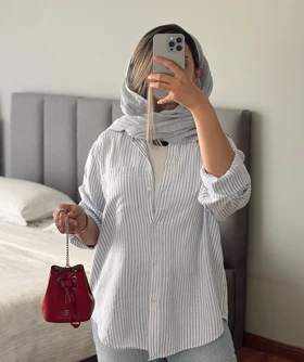 شومیز لینن راه راه آبی CH&M210