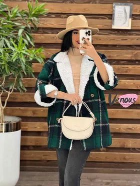 پالتو چهارخونه یقه خز