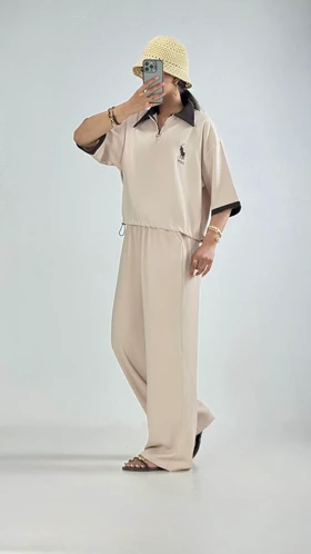 ست دو رنگ  POLO کد 9000109 (کرم)
