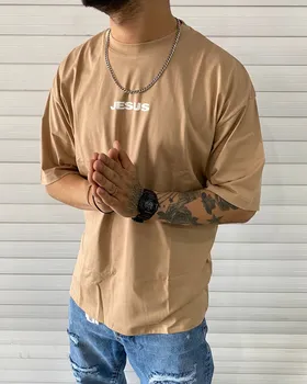 تیشرت JESUS رنگ نسکافه ای