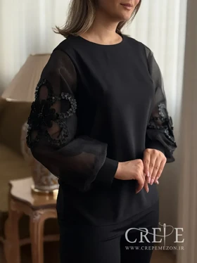 شومیز آستین توری گل‌دار