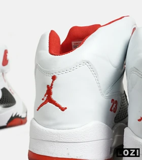 کتانی ساق‌دار زنانه و مردانه سفید مشکی قرمز Nike air jordan 5