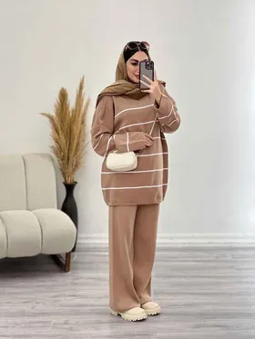 ست بافت و شلوار راه راه محنا