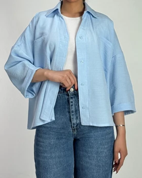 شومیز شانتون دو جیب  کد 500527 (آبی روشن)