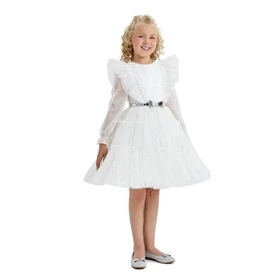 پیراهن مجلسی دخترانه آستین دار سفید pamina