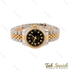 ساعت رولکس زنانه دورنگ طلایی صفحه مشکی دورنگین Rolex-4963-L
