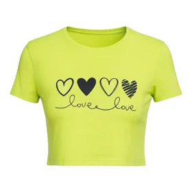 کراپ تیشرت آستین کوتاه زنانه مدل قلب PJ1186