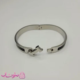 دستبند زنانه هرمس مشکی نقره ای استیل قفل اورجینال کد 680