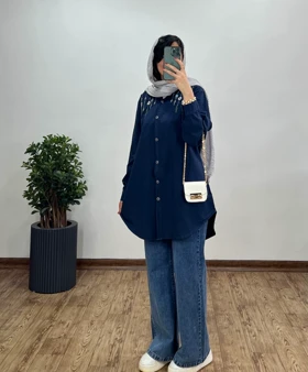 مانتو لینن گلدوزی نسترن