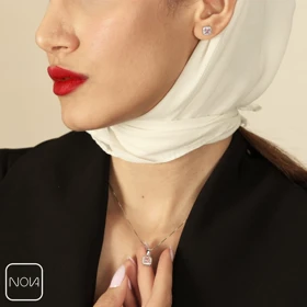 نیم ست نقره نگین صورتی کد 651228