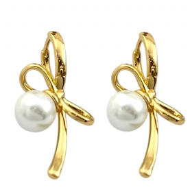 گوشواره زنانه طرح طلا با آویز پاپیون مرواریدی برند ژوپینگ