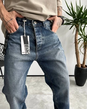 شلوار بگ آبی تیره BERSHKA