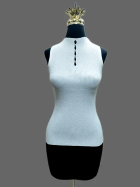 تاپ کش بافت کبریتی یقه ایستاده سینه اشکی آستین حلقه‌ای زنانه کد1747