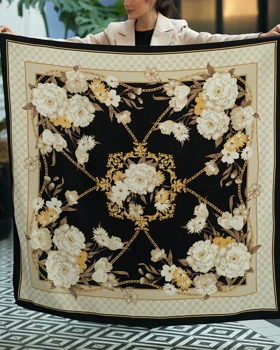 روسری ابریشم ژاکارد قواره 140 30209 (مشکی)