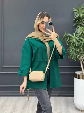 مانتو لینن جیب پیله بغل دو دکمه