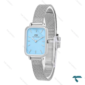 ساعت دنیل ولینگتون زنانه حصیری مستطیلی نقره ای صفحه آبی DW-7131-L