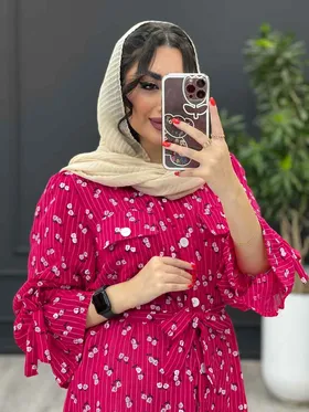 مانتو حریر گل‌دار آستین بند دار
