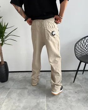 شلوار جین کتان نیم بگ DENIM رنگ کرم