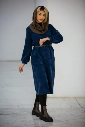 پالتو بلند کفتان زنانه یقه گرد بیسکوییتی