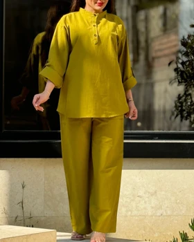ست بلوز شلوار لینن عسل 2043