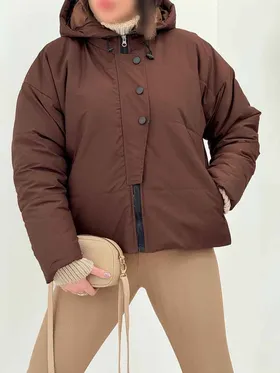 کاپشن جلو سه دکمه کلاهدار