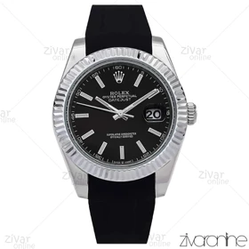 ساعت رولکس دیت جاست 2 مردانه قاب سیلور بند رابر مشکی 106615