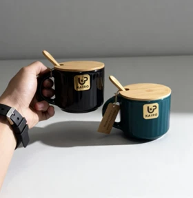 ماگ سرامیکی درب چوبی در چهار رنگ