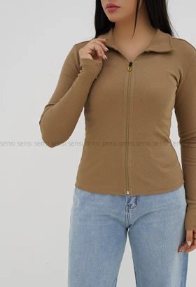 بلوز زنانه جلوزیپ یقه پلو کد1006827