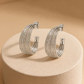 گوشواره حلقه‌ای تراش خورده نقره ای